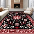 thumbnail image 1 of ODIKA 5'x7' Machine Washable Non-Slip Area Rug, Vintage Winterberry Blossom with Holiday Scrollwork Accents High Traffic Rug, Black, 611188, 1 of 7