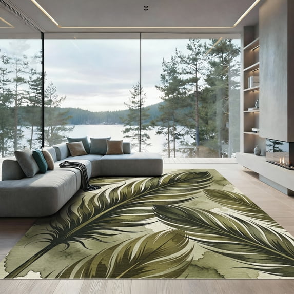 ODIKA 5'x7' Machine Washable Non-Slip Area Rug, Watercolor Green High Traffic Rug, Green, 1284498