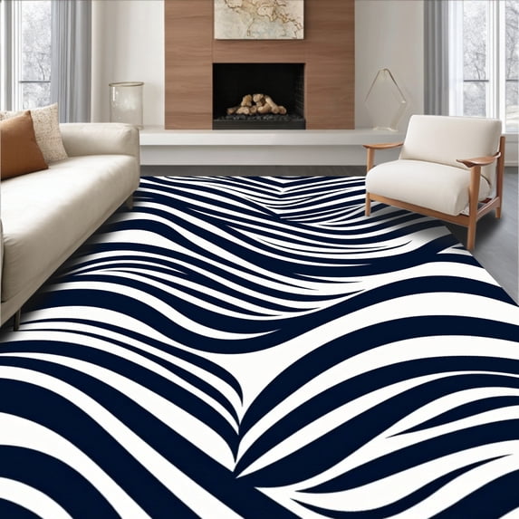 ODIKA 5'x7' Machine Washable Non-Slip Area Rug, Wave Foldable Plastic Recreation High Traffic Rug, Black, 701170