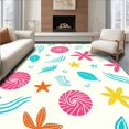 thumbnail image 1 of ODIKA 5'x7' Machine Washable Non-Slip Area Rug, Waves Seashell Bath with Tropical Starfish Design High Traffic Rug, Pink, 703087, 1 of 7