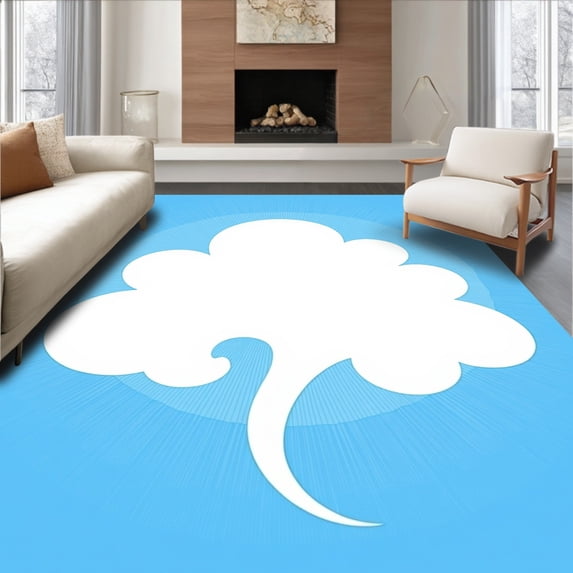 ODIKA 5'x7' Machine Washable Non-Slip Area Rug, Whimsical Cloud Pile with Dreamy Contours High Traffic Rug with Pad, Blue, 616388