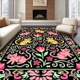 thumbnail image 1 of ODIKA 5'x7' Machine Washable Non-Slip Area Rug, Whimsical Feline Friends Interlocking Abstract with Playful Floral High Traffic Rug with Pad, Black, 742078, 1 of 8
