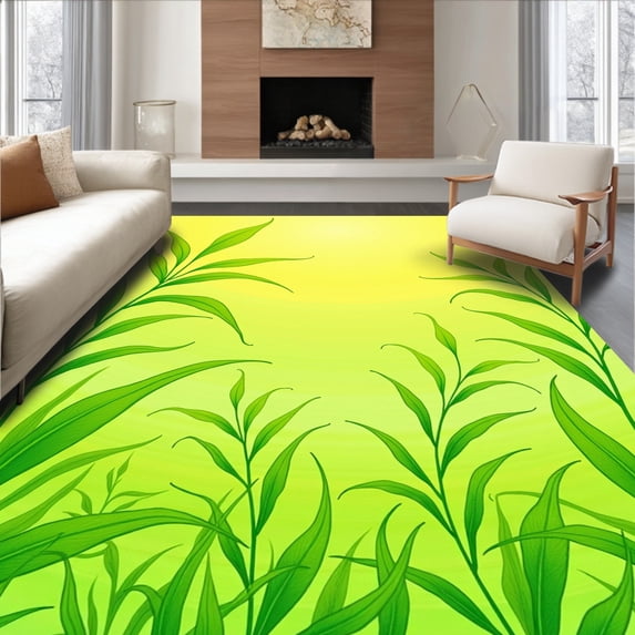 ODIKA 5'x7' Machine Washable Non-Slip Area Rug, Whimsical Meadow Swirl with Gradient Green Hues High Traffic Rug with Pad, Green, 529273