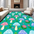 thumbnail image 1 of ODIKA 5'x7' Machine Washable Non-Slip Area Rug, Whimsical Mushroom Meadow with Wildflower and Fern Motifs High Traffic Rug, Pink, 719391, 1 of 7