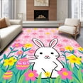 thumbnail image 1 of ODIKA 5'x7' Machine Washable Non-Slip Area Rug, Whimsical Rabbit Among Blossoms and Easter Motif Art Design High Traffic Rug, Pink, 719806, 1 of 7
