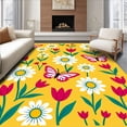 thumbnail image 1 of ODIKA 5'x7' Machine Washable Non-Slip Area Rug, Whimsical Spring Fauna Flora Festival Arrangement High Traffic Rug, Yellow, 663401, 1 of 7