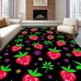 thumbnail image 1 of ODIKA 5'x7' Machine Washable Non-Slip Area Rug, Whimsical Strawberry Patchwork with Tropical Leaf Accents and Sweet Fruit Motifs High Traffic Rug, Black, 682412, 1 of 7