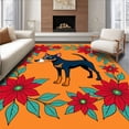 thumbnail image 1 of ODIKA 5'x7' Machine Washable Non-Slip Area Rug, Whimsical Terrier Hook Kit with Poinsettia Flower Border Arrangement High Traffic Rug, Orange, 636683, 1 of 7