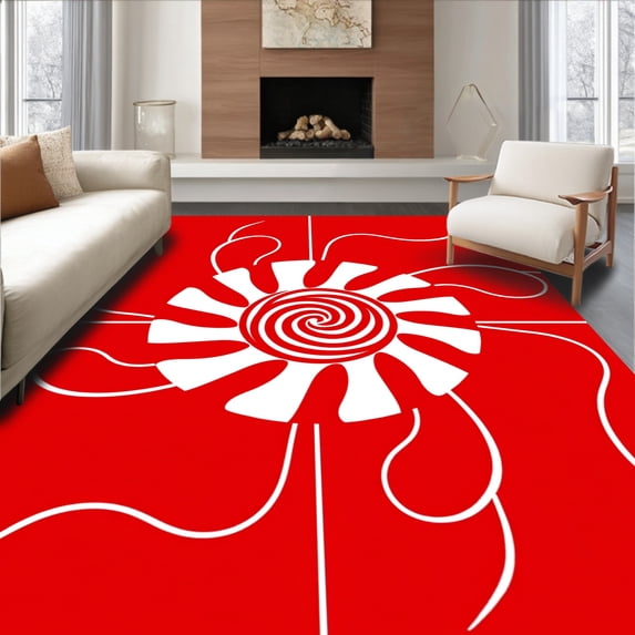 ODIKA 5'x7' Machine Washable Non-Slip Area Rug, Whimsical Winter Celebration Medallion High Traffic Rug, Red, 654932