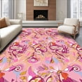 thumbnail image 1 of ODIKA 5'x7' Machine Washable Non-Slip Area Rug, Whimsical Woodland Creatures Hide and Seek Among Fern Groves Design High Traffic Rug with Pad, Pink, 511568, 1 of 8