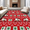 thumbnail image 1 of ODIKA 5'x7' Machine Washable Non-Slip Area Rug, Whimsical Yuletide Landscape with Dancing Deer and Snow Dust Motifs High Traffic Rug with Pad, Red, 733104, 1 of 8