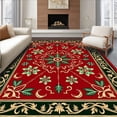 thumbnail image 1 of ODIKA 5'x7' Machine Washable Non-Slip Area Rug, Winter Berry Clusters and Frosted Pine Leaves with Subtle Gold Flourishes High Traffic Rug with Pad, Red, 627243, 1 of 8