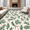thumbnail image 1 of ODIKA 5'x7' Machine Washable Non-Slip Area Rug, Winter Botanical Branches Design with Crimson Berries and Fir Leaves High Traffic Rug, Green, 733387, 1 of 5
