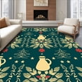 thumbnail image 1 of ODIKA 5'x7' Machine Washable Non-Slip Area Rug, Winter Kettle and Evergreen with Interlocking Christmas Icon Design High Traffic Rug with Pad, Green, 647391, 1 of 8