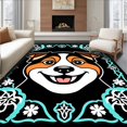 thumbnail image 1 of ODIKA 5'x7' Machine Washable Non-Slip Area Rug, Winter Shepherd Dog Artistry Interlocking Snowflake High Traffic Rug, Black, 745558, 1 of 7