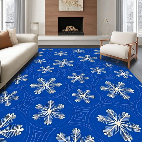 ODIKA 5'x7' Machine Washable Non-Slip Area Rug, Wintry Seasonal Jubilation Entryway Statement High Traffic Rug with Pad, Blue, 629823