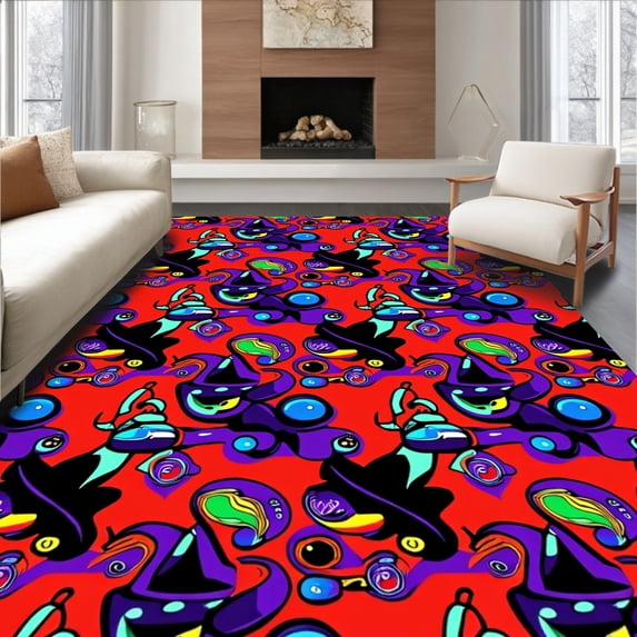 ODIKA 5'x7' Machine Washable Non-Slip Area Rug, Witch Hat Cauldron Magic Anti Slip Mystical Potion Brewing High Traffic Rug, Red, 620013