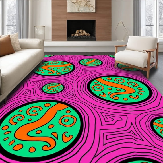 ODIKA 5'x7' Machine Washable Non-Slip Area Rug, Witches Brew Cauldron Magical Potion Half Round Entry High Traffic Rug with Pad, Pink, 514380