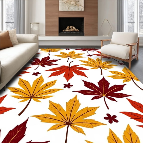 ODIKA 5'x7' Machine Washable Non-Slip Area Rug, Yarn Crafting Kit Autumn Harvest Leaves Hooking Canvas Art Project High Traffic Rug with Pad, Red, 730471