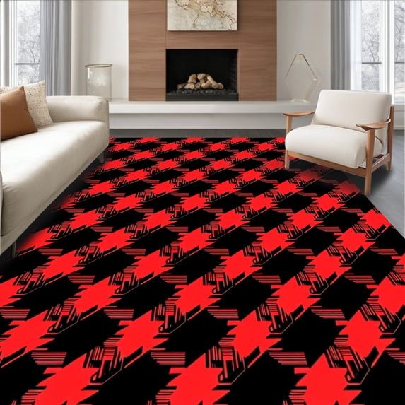 ODIKA 5'x7' Machine Washable Non-Slip Area Rug, Yuletide Tartan Crisscross Wintertime Hearth High Traffic Rug with Pad, Red, 652191