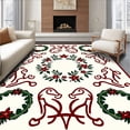 thumbnail image 1 of ODIKA 5'x7' Machine Washable Non-Slip Area Rug, Yuletide Wreath Motif Floor Covering with Ribbon Swirl Accents High Traffic Rug with Pad, Red, 618552, 1 of 8