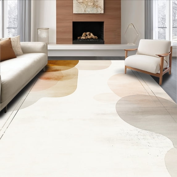 ODIKA 6' x 9' Machine Washable Non-Slip Area Rug, Abstract Blobs High Traffic Rug, Beige, 183033