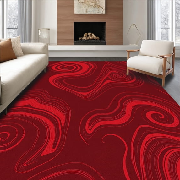 ODIKA 6' x 9' Machine Washable Non-Slip Area Rug, Abstract Swirl High Traffic Rug, Red, 369677