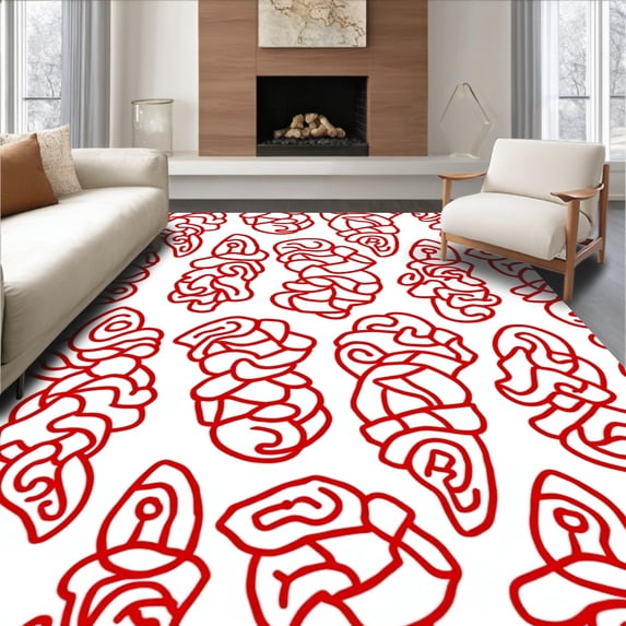 ODIKA 6' x 9' Machine Washable Non-Slip Area Rug, Abstract Swirl High Traffic Rug, Red, 672893