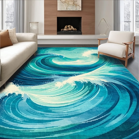 ODIKA 6' x 9' Machine Washable Non-Slip Area Rug, Abstract Wave High Traffic Rug, Blue, 18229