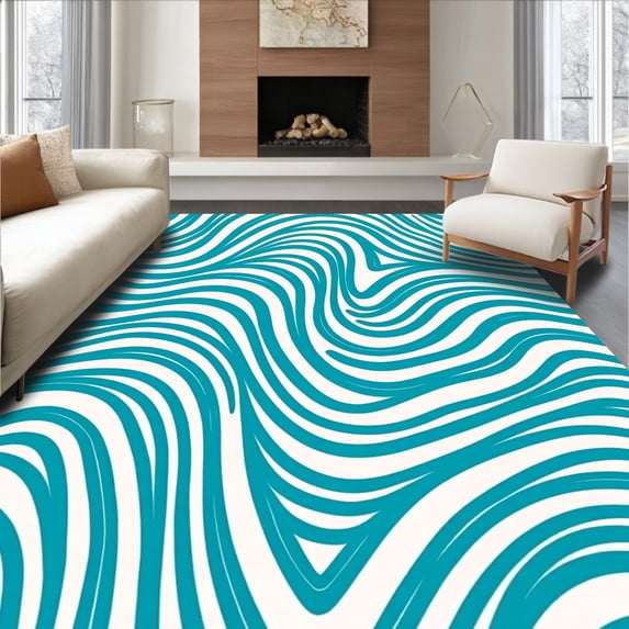 ODIKA 6' x 9' Machine Washable Non-Slip Area Rug, Abstract Wave High Traffic Rug, Blue, 366885
