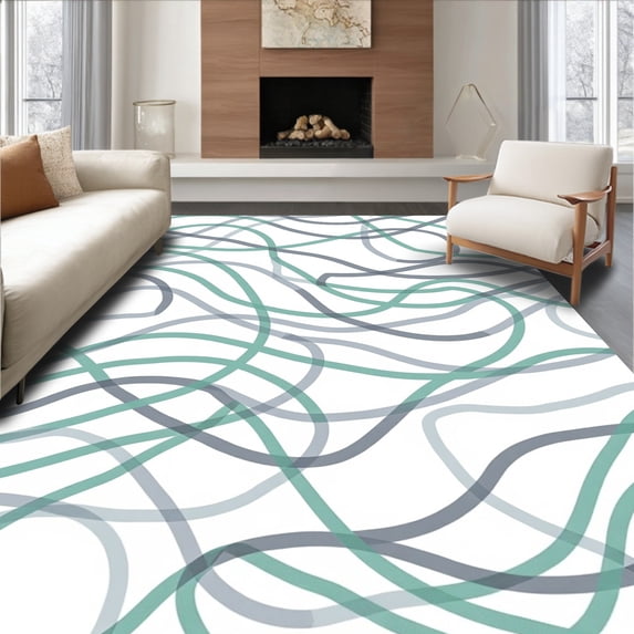 ODIKA 6' x 9' Machine Washable Non-Slip Area Rug, Abstract Wavy-Line High Traffic Rug, Green, 350108