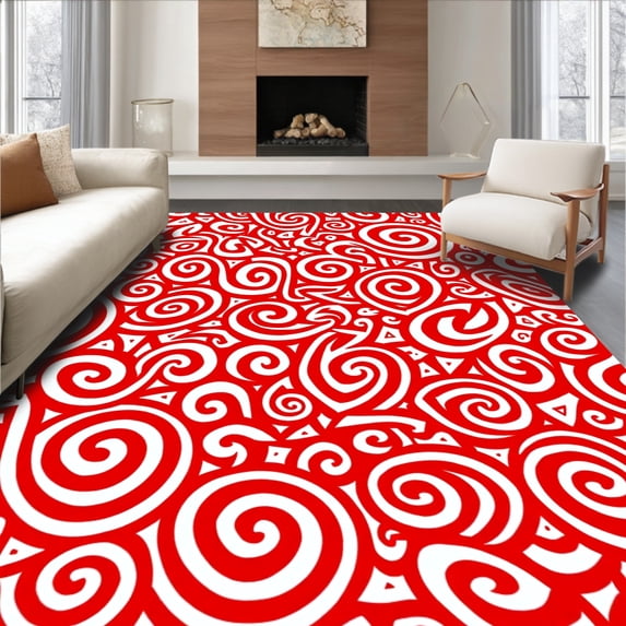 ODIKA 6' x 9' Machine Washable Non-Slip Area Rug, Abstract swirl High Traffic Rug, Red, 610076
