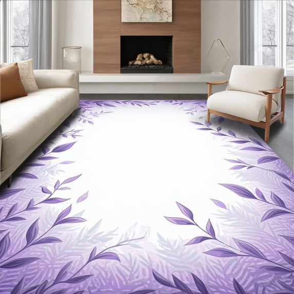 ODIKA 6' x 9' Machine Washable Non-Slip Area Rug, Art Nouveau Leaf High Traffic Rug, Purple, 224128