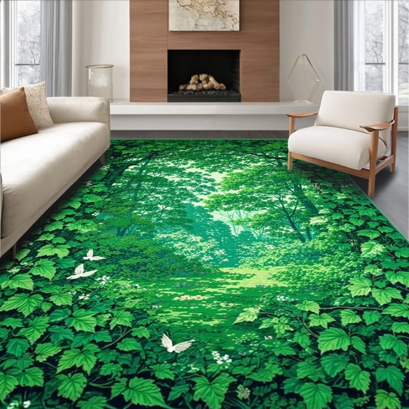 ODIKA 6' x 9' Machine Washable Non-Slip Area Rug, Botanical leaf High Traffic Rug, Green, 198722