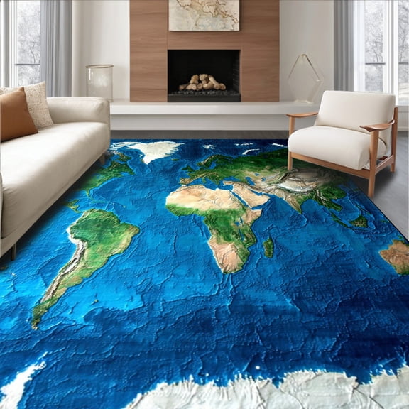 ODIKA 6' x 9' Machine Washable Non-Slip Area Rug, Cartographic ocean High Traffic Rug, Blue, 6047