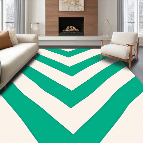 ODIKA 6' x 9' Machine Washable Non-Slip Area Rug, Chevron Diagonal-Stripe High Traffic Rug, Ivory, 395219