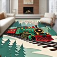 thumbnail image 1 of ODIKA 6' x 9' Machine Washable Non-Slip Area Rug, Christmas Train High Traffic Rug, Green, 501629, 1 of 7