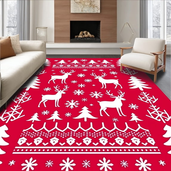 ODIKA 6' x 9' Machine Washable Non-Slip Area Rug, Christmas Tree High Traffic Rug, Red, 509504
