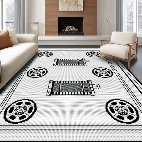 ODIKA 6' x 9' Machine Washable Non-Slip Area Rug, Cinematic Film-Reel High Traffic Rug, Gray, 101207