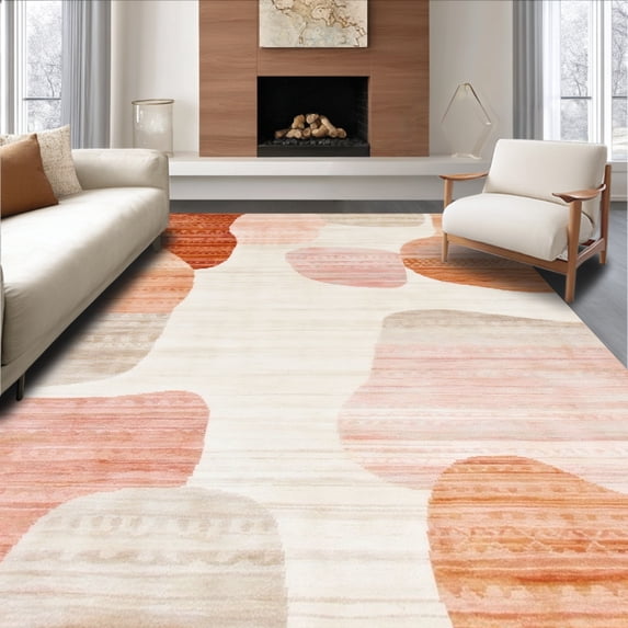 ODIKA 6' x 9' Machine Washable Non-Slip Area Rug, Contemporary Blobs High Traffic Rug, Peach, 132585