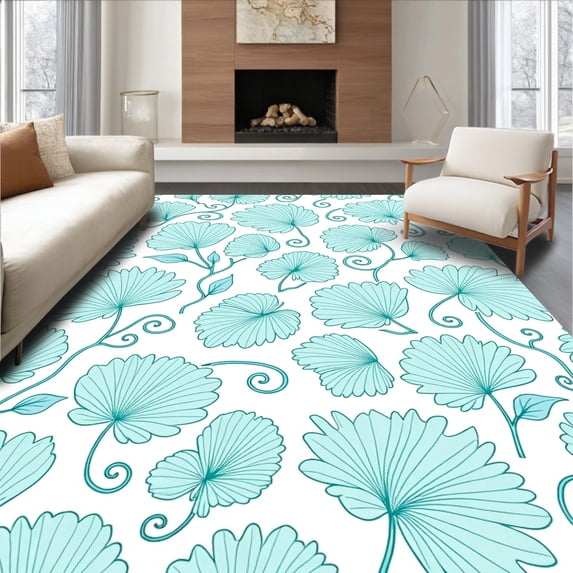 ODIKA 6' x 9' Machine Washable Non-Slip Area Rug, Contemporary Flower High Traffic Rug, Blue, 553029