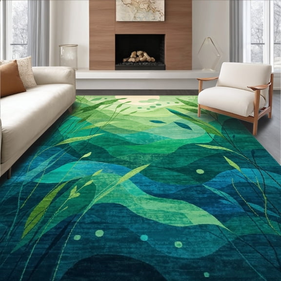 ODIKA 6'x9' Machine Washable Non-Slip Area Rug, Seagrass Underwater High Traffic Rug, Green, 283496