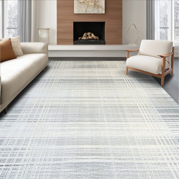 ODIKA 6' x 9' Machine Washable Non-Slip Area Rug, Contemporary Plaid High Traffic Rug, Gray, 275253