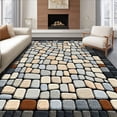 thumbnail image 1 of ODIKA 6'x9' Machine Washable Non-Slip Area Rug, Zen Stone Mosaic with Cobblestone Inspired Boho Geometric Motifs High Traffic Rug, Beige, 50046, 1 of 7