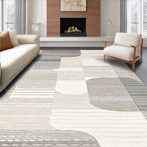 ODIKA 6' x 9' Machine Washable Non-Slip Area Rug, Contemporary Stripes High Traffic Rug, Gray, 234046