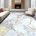 thumbnail image 1 of ODIKA 6'x9' Machine Washable Non-Slip Area Rug, Opulent Carrara Inspired Round with Metallic Gold Accent Veins High Traffic Rug, White, 87487, 1 of 7