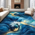 thumbnail image 1 of ODIKA 6'x9' Machine Washable Non-Slip Area Rug, Gilded Ocean All Weather Non Shedding Deck High Traffic Rug, Blue, 71103, 1 of 7