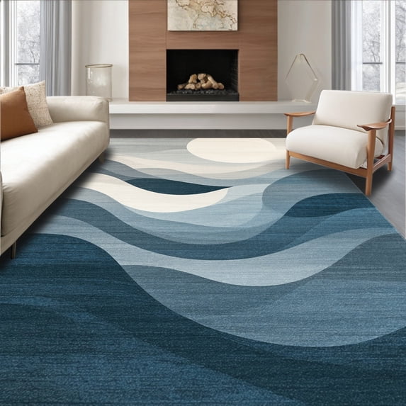 ODIKA 6' x 9' Machine Washable Non-Slip Area Rug, Contemporary Wave High Traffic Rug, Gray, 106809