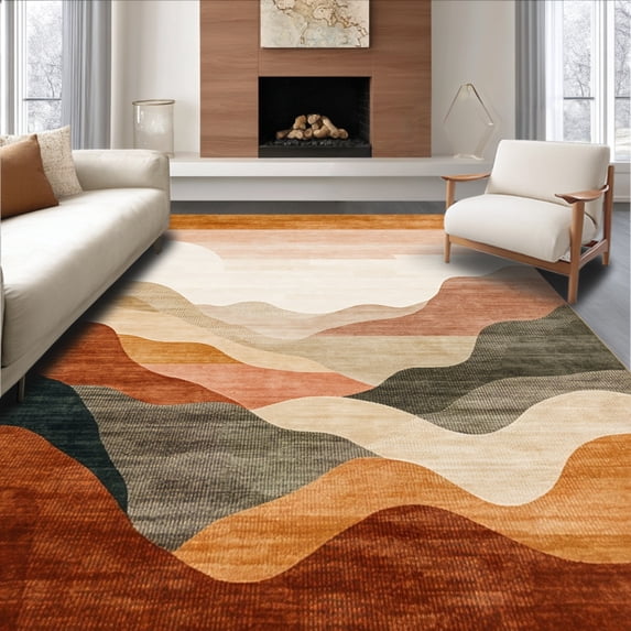 ODIKA 6' x 9' Machine Washable Non-Slip Area Rug, Contemporary mountain High Traffic Rug, Beige, 184069