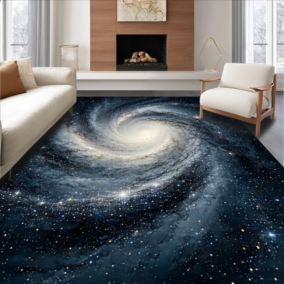 ODIKA 6'x9' Machine Washable Non-Slip Area Rug, Cosmic Swirl Nebula Floor Art Celestial Vortex Aesthetic High Traffic Rug, Gray, 130506